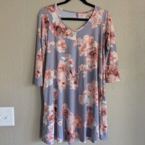 MTS Purple Floral ¾ Sleeve Tunic Dress | Size Medium | EUC